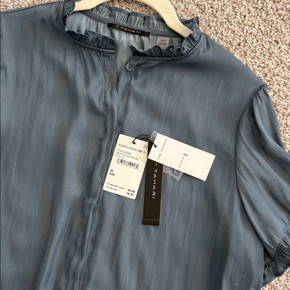 T Tahari Women's Blouse with Ruffle Trim